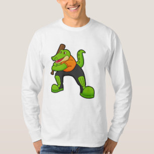 Crocodile at Cricket with Cricket bat T-Shirt
