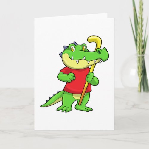 Crocodile at Field hockey with Hockey stick Card