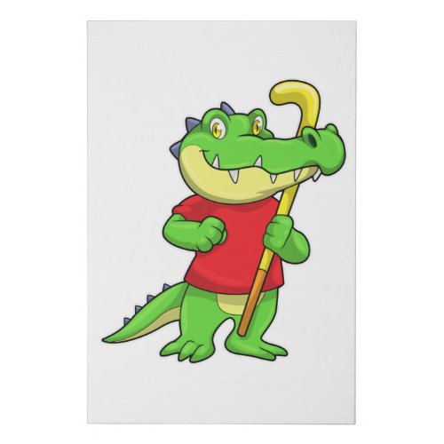 Crocodile at Field hockey with Hockey stick Faux Canvas Print