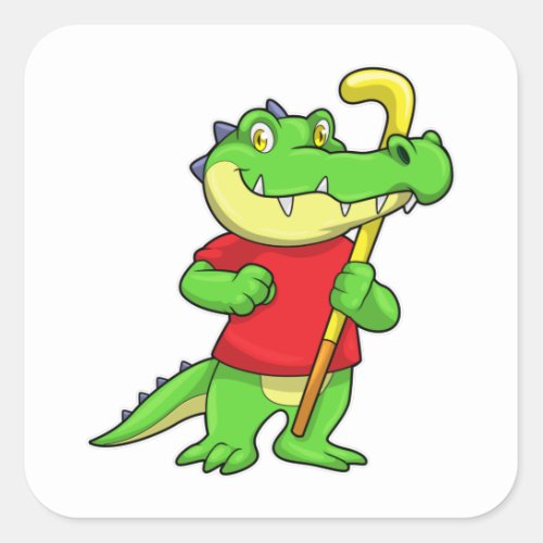 Crocodile at Field hockey with Hockey stick Square Sticker