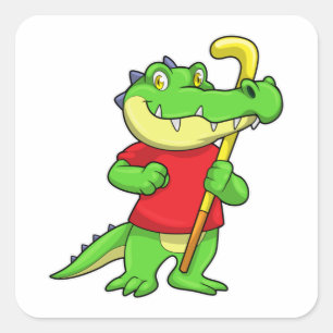 Crocodile at Field hockey with Hockey stick Square Sticker