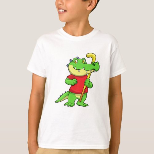 Crocodile at Field hockey with Hockey stick T_Shirt