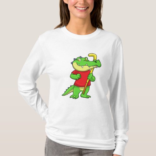 Crocodile at Field hockey with Hockey stick T_Shirt