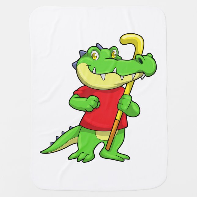 Crocodile at Field hockey with Stick Baby Blanket (Front)