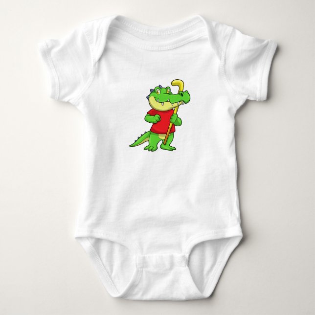 Crocodile at Field hockey with Stick Baby Bodysuit (Front)