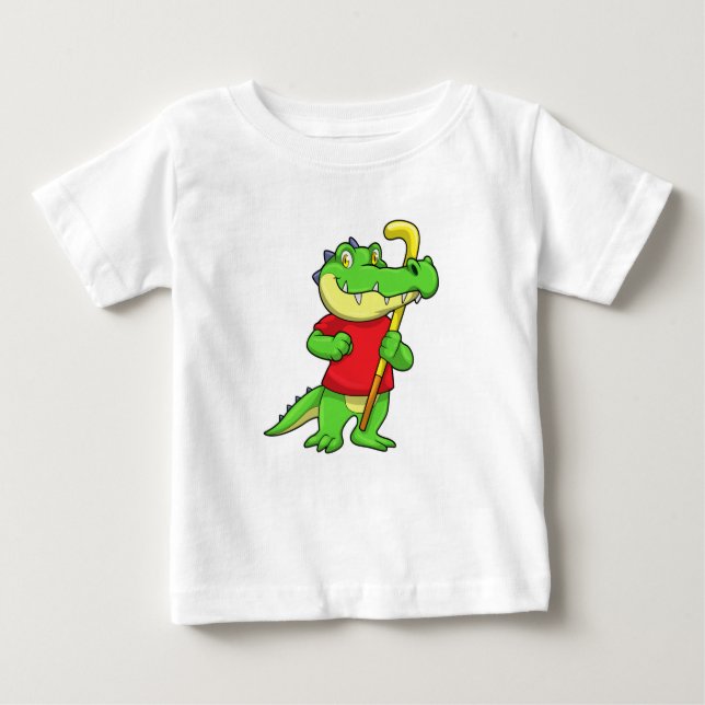 Crocodile at Field hockey with Stick Baby T-Shirt (Front)