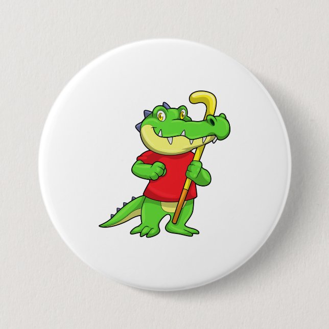 Crocodile at Field hockey with Stick Button (Front)