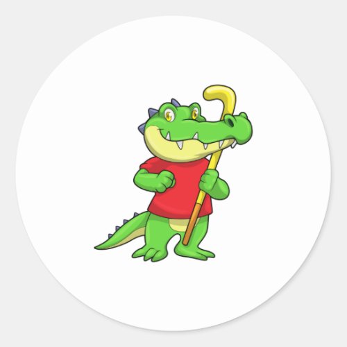 Crocodile at Field hockey with Stick Classic Round Sticker