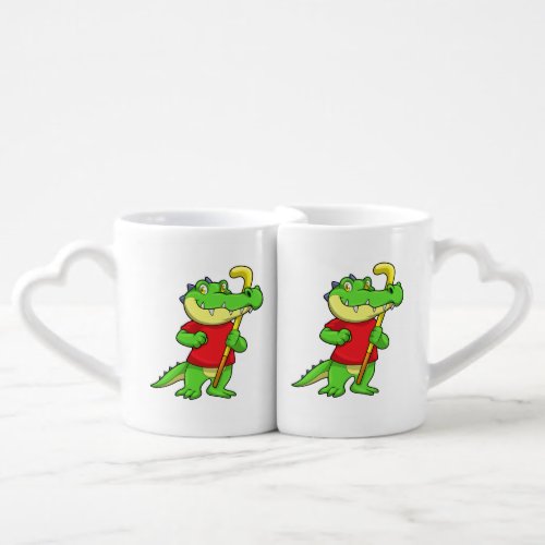 Crocodile at Field hockey with Stick Coffee Mug Set