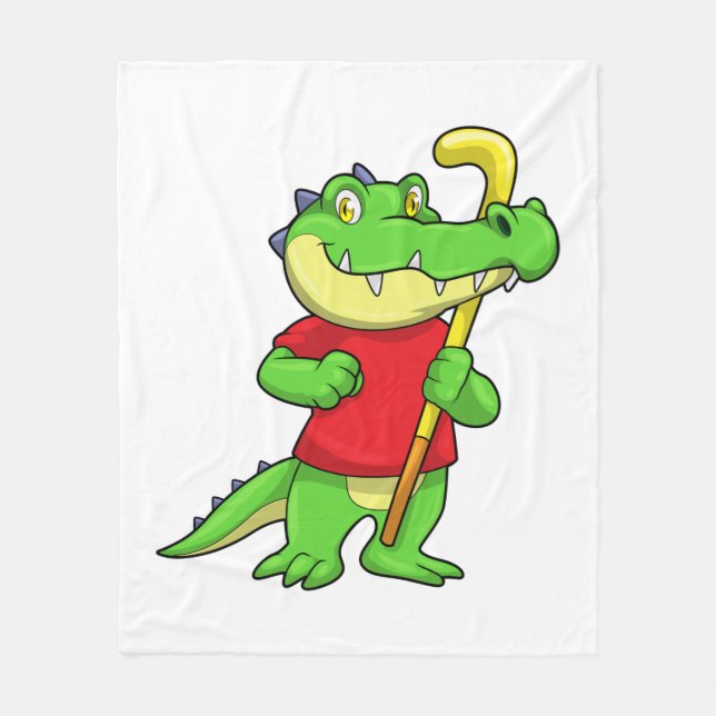 Crocodile at Field hockey with Stick Fleece Blanket (Front)