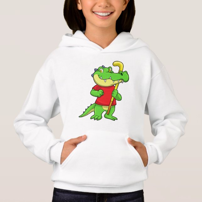 Crocodile at Field hockey with Stick Hoodie (Front)