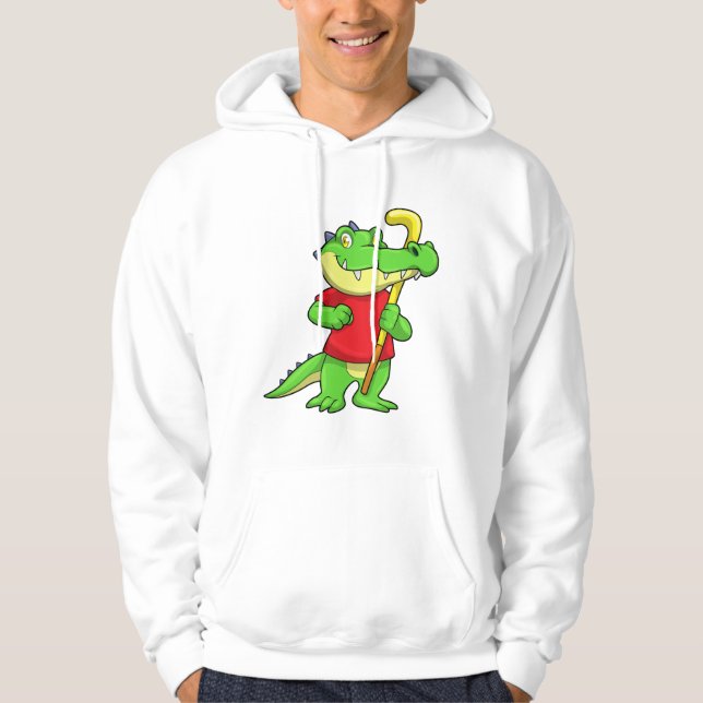 Crocodile at Field hockey with Stick Hoodie (Front)