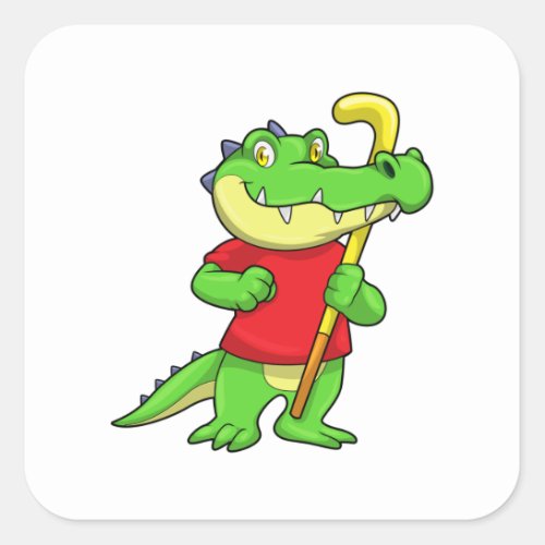 Crocodile at Field hockey with Stick Square Sticker