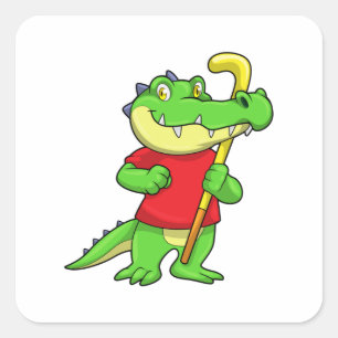 Crocodile at Field hockey with Stick Square Sticker