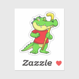 Crocodile at Field hockey with Stick Sticker
