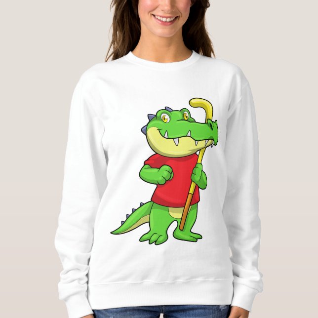 Crocodile at Field hockey with Stick Sweatshirt (Front)