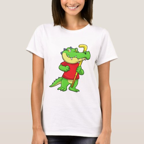 Crocodile at Field hockey with Stick T_Shirt