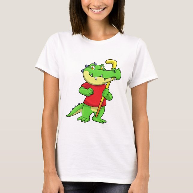 Crocodile at Field hockey with Stick T-Shirt (Front)