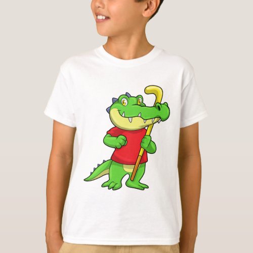 Crocodile at Field hockey with Stick T_Shirt