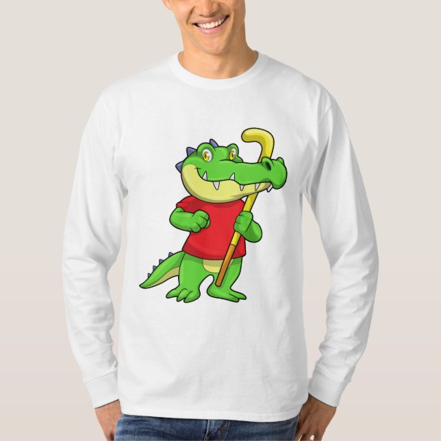 Crocodile at Field hockey with Stick T-Shirt (Front)