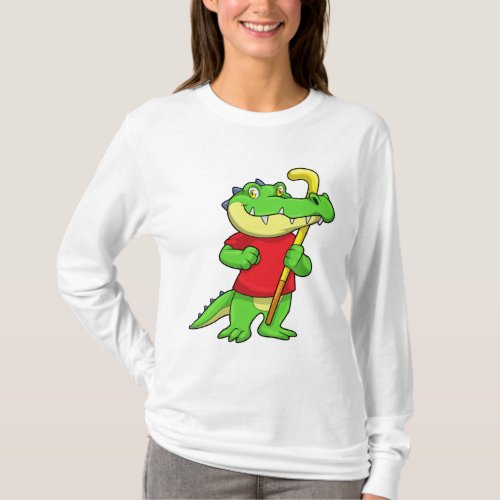 Crocodile at Field hockey with Stick T_Shirt