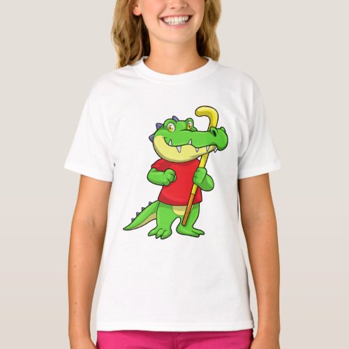 Crocodile at Field hockey with Stick T_Shirt