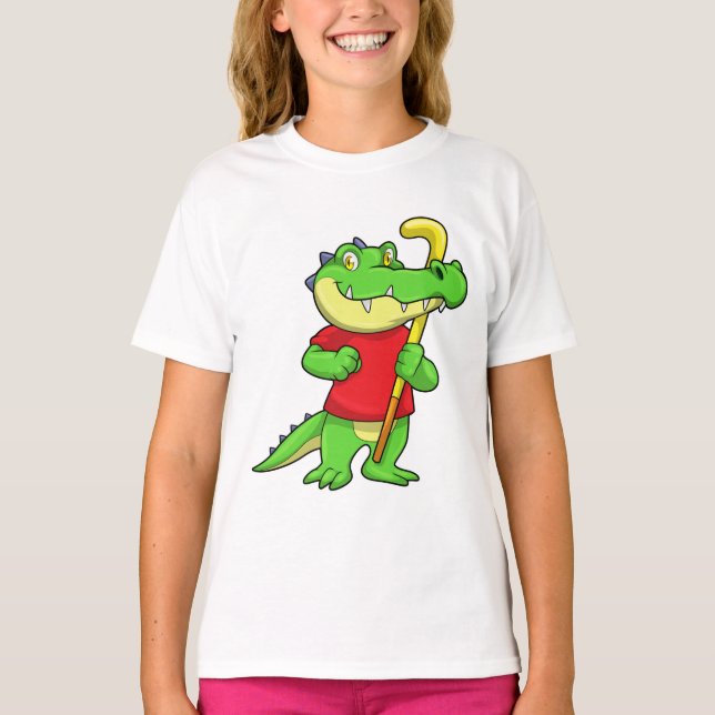 Crocodile at Field hockey with Stick T-Shirt (Front)