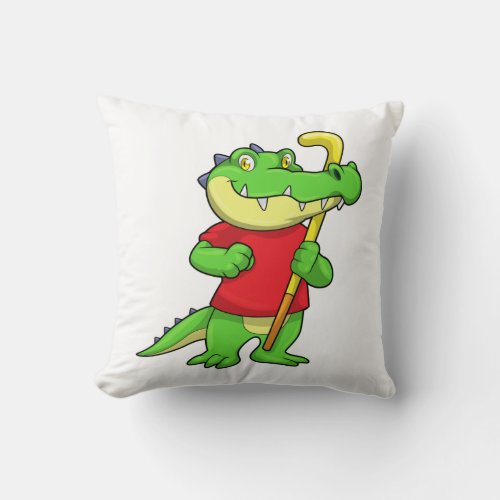 Crocodile at Field hockey with Stick Throw Pillow