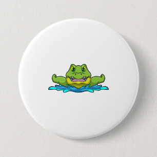 Crocodile at Swimming in Water Button