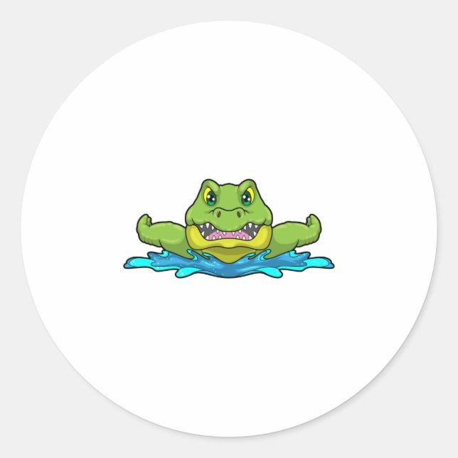 Crocodile at Swimming in Water Classic Round Sticker (Front)