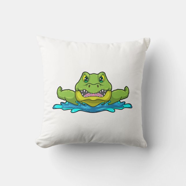 Crocodile at Swimming in Water Throw Pillow (Front)