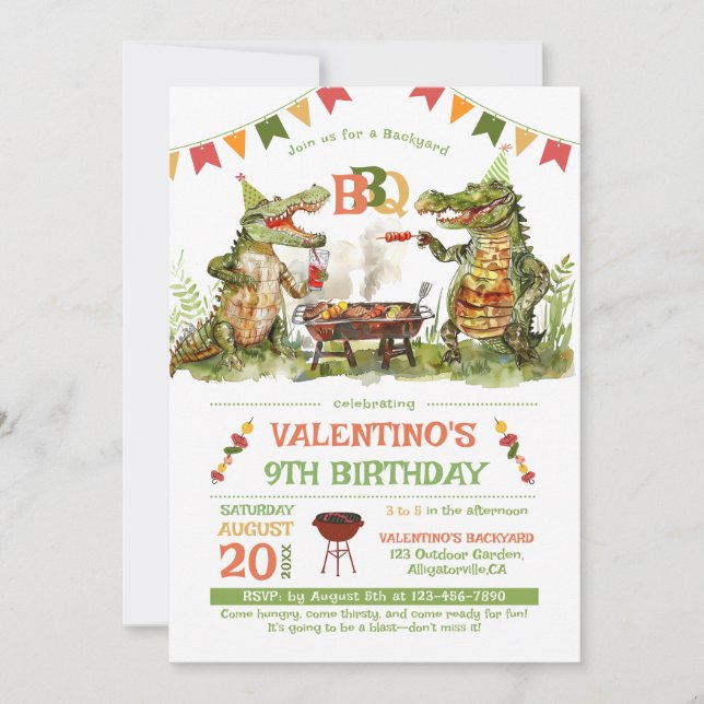 Crocodile BBQ Party Birthday Invitation (Front)