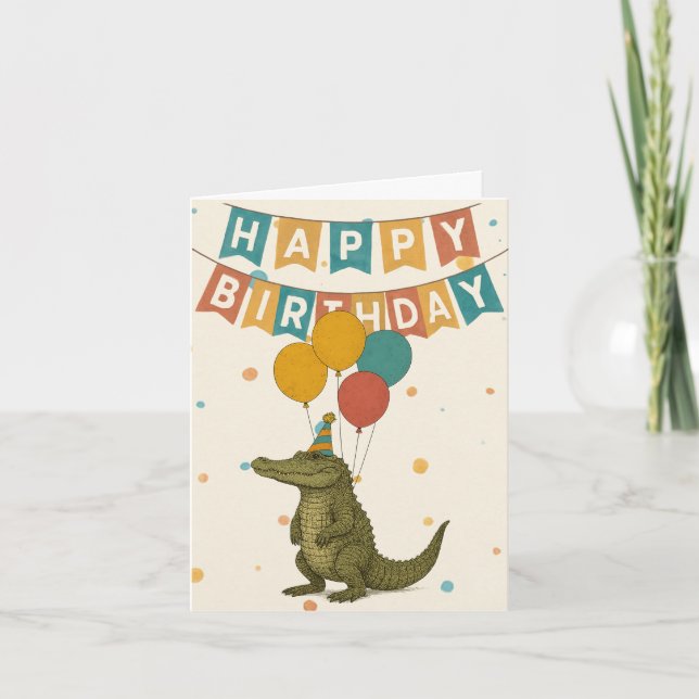 Crocodile Birthday Card – Fun Party Animal (Front)
