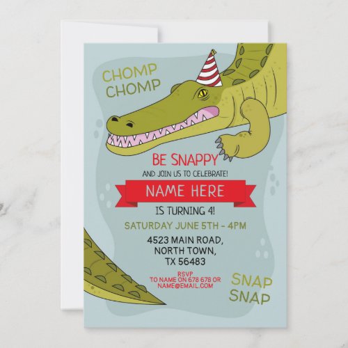 Crocodile Birthday Party Croc Alligator Swamp Invitation