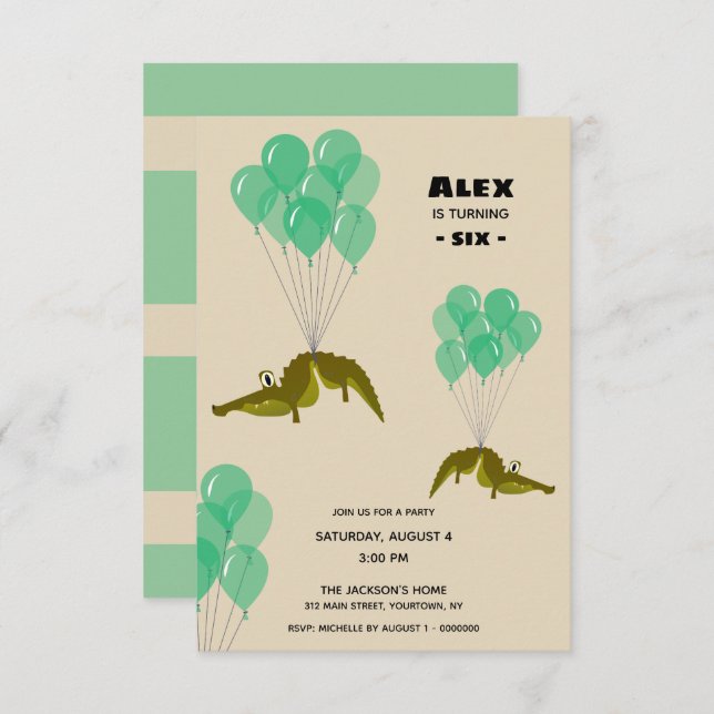 Crocodile Birthday Party Invitation (Front/Back)