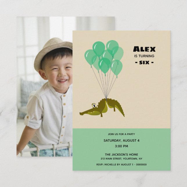 Crocodile Birthday Party with picture on back Invitation (Front/Back)