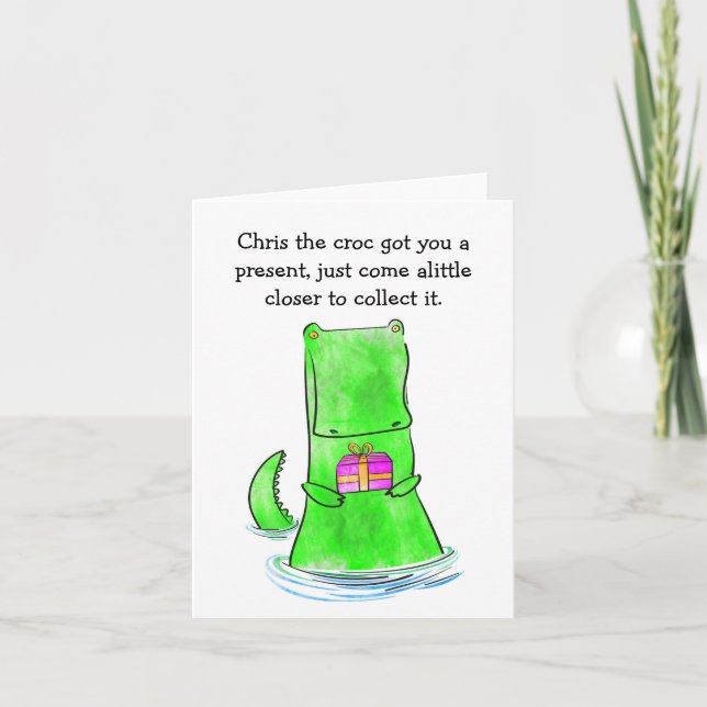 Crocodile birthday present card (Front)