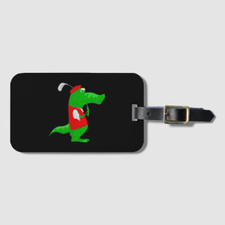 Crocodile Cartoon Golfer on Bag Tag Biz Card Slot