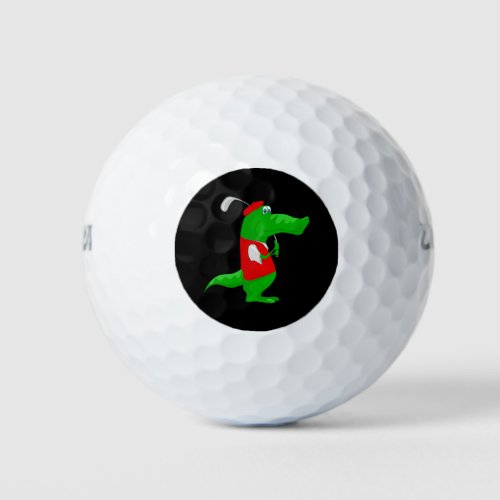 Crocodile Cartoon Golfer on Golf Balls 12 Pack