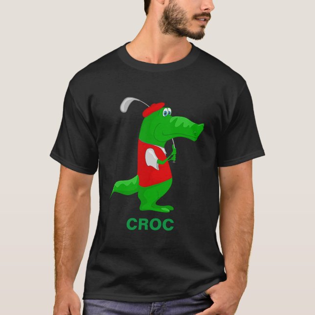 Crocodile Cartoon Golfer Personalize Name T-Shirt (Front)