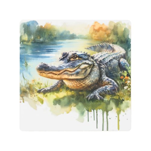 Crocodile Charm REF172 _ Watercolor Metal Print