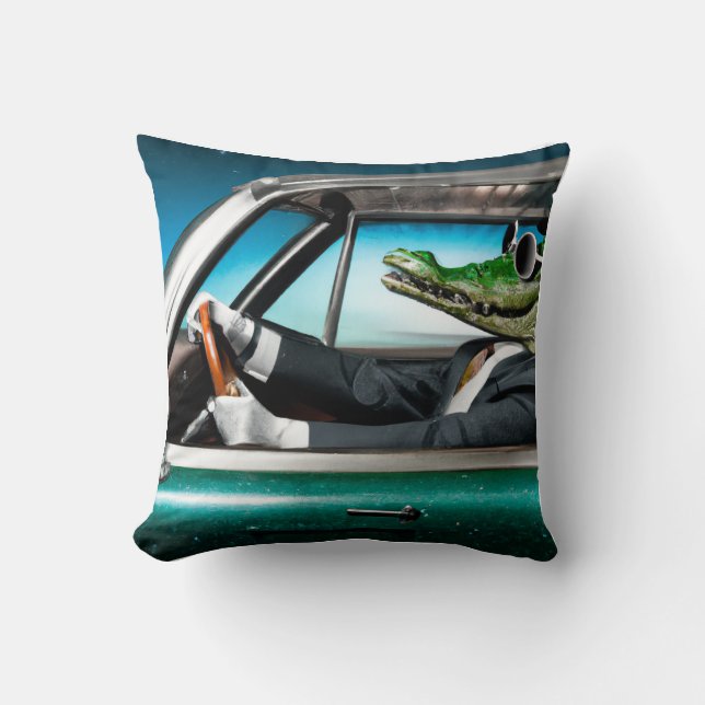 Crocodile Chauffeur Throw Pillow (Front)
