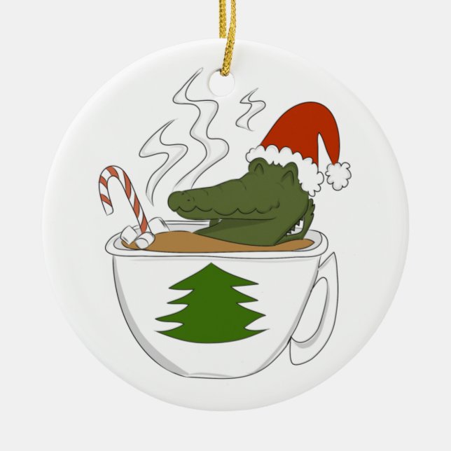 Crocodile Christmas  Ceramic Ornament (Front)
