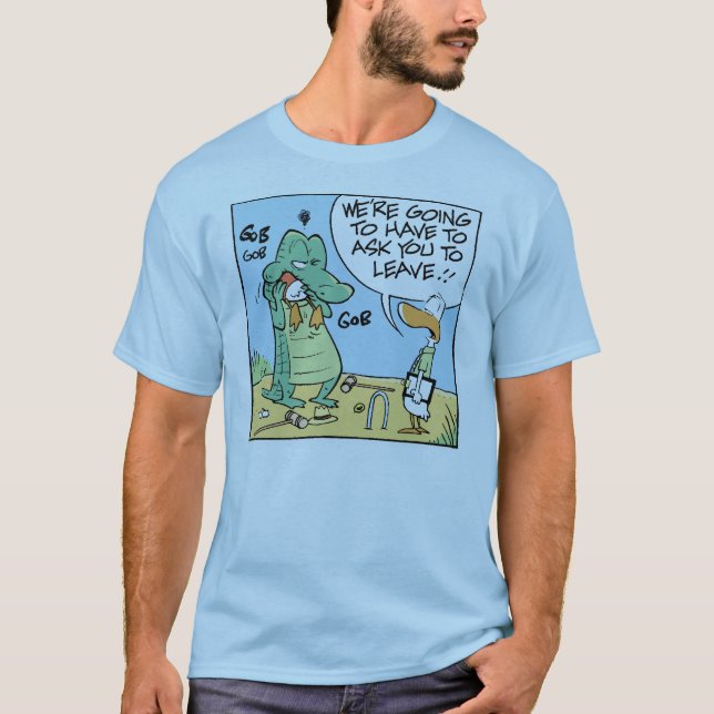 Crocodile Croquet Cartoon Humor T-Shirt (Front)