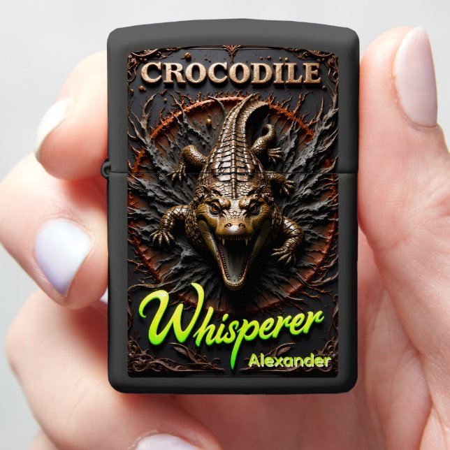 Crocodile Depth Breaker Textured Black Case Zippo Lighter (In Hand)