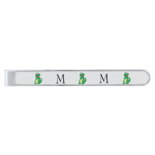Crocodile Design Monogrammed Silver Finish Tie Bar