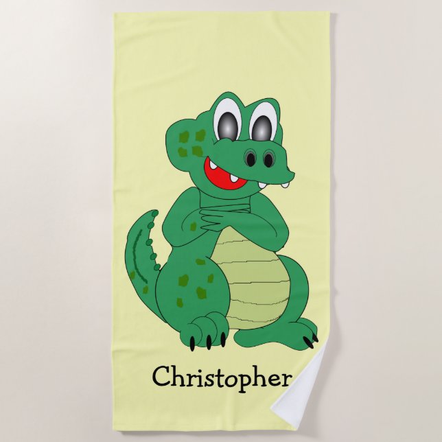 Crocodile Design Yellow Coloured Personalised Beach Towel (Front)