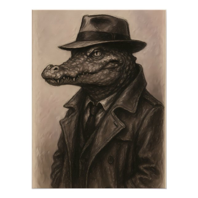 Crocodile detective in a trench coat and fedora poster (Front)