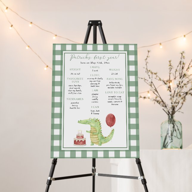 Crocodile First Birthday Milestone Birthday Foam Board (In Situ (Stand))