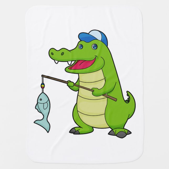 Crocodile Fishing Fisher Finshing rod Baby Blanket (Front)